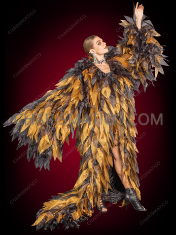 Golden Black Leaf-Inspired Ruffle Organza Reveal Coat