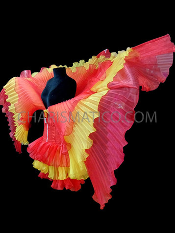 Large Pink And Yellow Showgirl Organza Layered Pleated Wing Half Dress