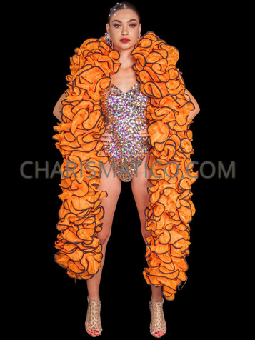 Orange Organza Ruffle Cabaret Burlesque Ruffle Boa with Black Trim CLEARANCE