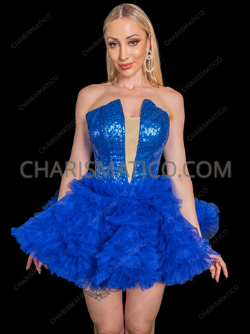 Royal Blue Sequin Corset & Tulle Bubble Skirt Set