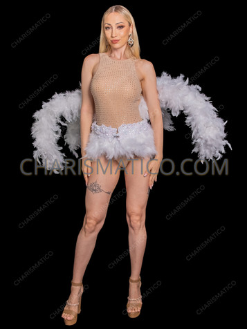 White Bustle Cabaret Feather Boa Dramatic Tail Belt 
