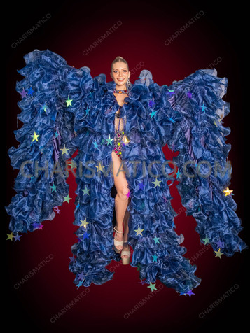 Midnight Star Ruffle Organza Coat with Oversized Organza Wing Sleeve