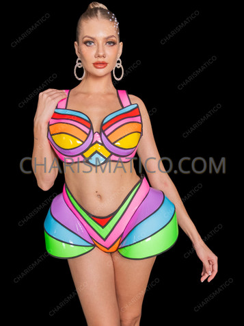 Neon Candy Pop Rave Top and Hip Cage Bottom Set