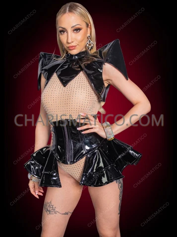 Copy of Futuristic Black Vinyl Corset Mini Skirt (no top)