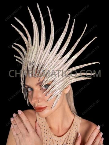 Dazzling Crystal Spiked Face-Framing Showgirl Headdress