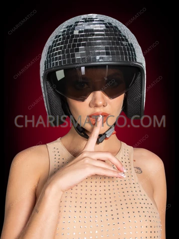  Silver Mirror Disco Ball Motorcycle Helmet with Retractable Visor