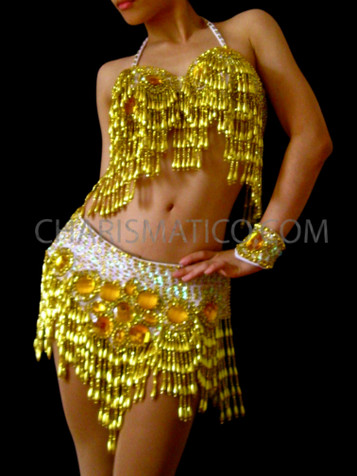 FEESHOW Women's Tribal Glitter Sparkle Belly Dance Beaded Sequined Bra Top  for Rave Cabaret Party