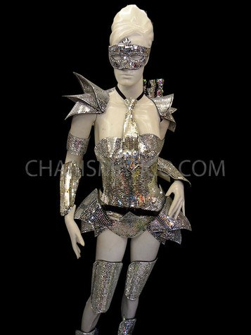 Futuristic Mirrored Corset, Arm, Leg, And Shoulder Armor Set With Mask