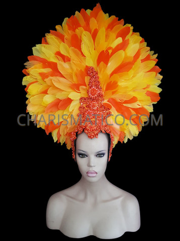 Orange Yellow Feather Fan Headdress