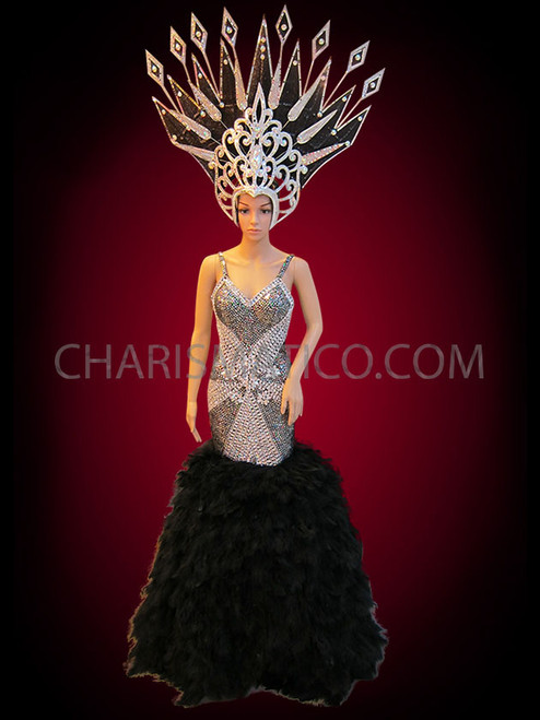 Patterned Sequin Black Feather Mermaid 