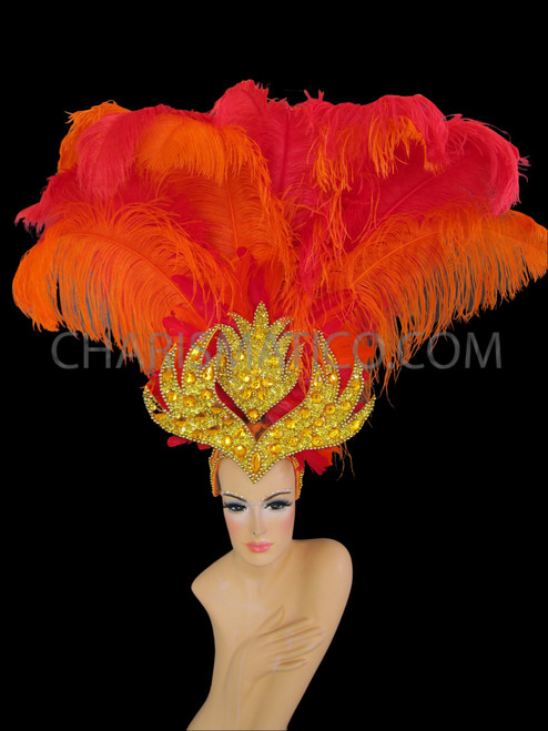Orange Ostrich Feather Headdress