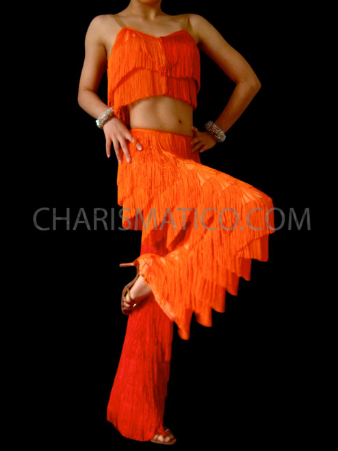 Orange Yulia Samba Fringe Pants And Top