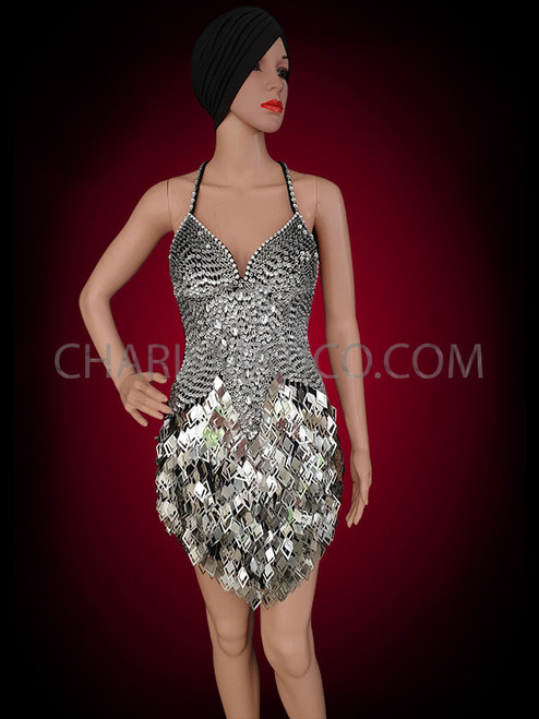 Silver Black Glitter Showgirl's Dress With Laser-Cutout Diamond Sequin ...