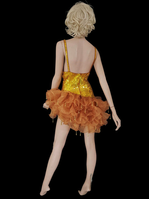 Gold Mambo Asymmetrical Organza Ruffled Fluffy Dress Gold Mambo Asymmetrical Organza Ruffled Fluffy Dress