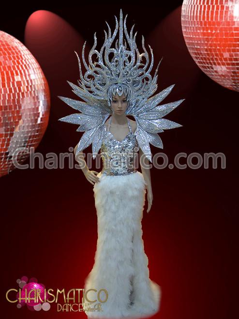 white feather gown