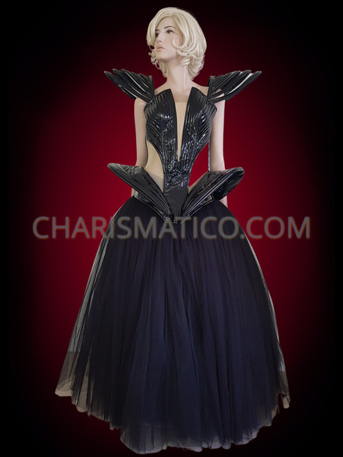 アート・デザイン・音楽 Masters of Black in Fashion and Costume Futuristic Black Vinyl Gaga Corset with Tulle Skirt