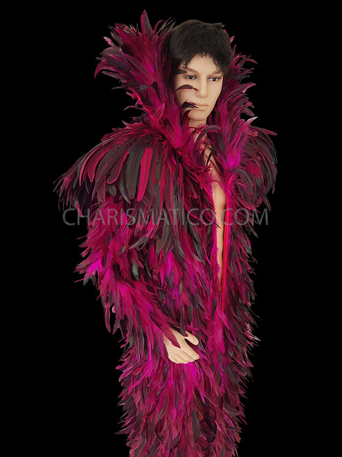 Sweepingly Dramatic Wicked Dark Fuchsia Raven Feather Drag Queen Coat