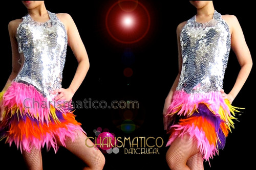 orange feather dress