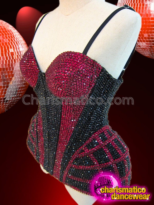 Diva's Fuchsia And Black Rhinestone Crystal Covered Cage Illusion