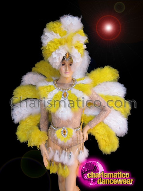Yellow And White Boa Feather Brazilian Rio Carnival Costume Set Yellow And White Boa Feather Brazilian Rio Carnival Costume Set