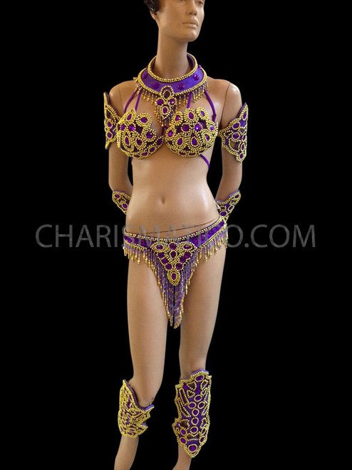 Cobalt Blue And Golden Brazilian Rio Carnival Samba-Style Costume Set