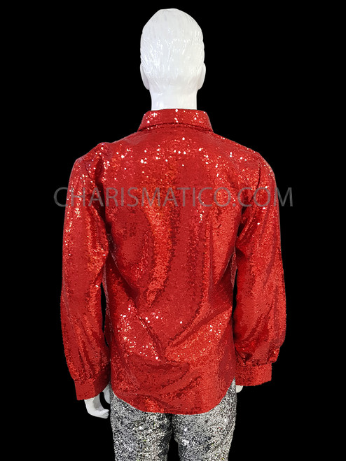 Red Sequin 70s Disco Party Men Shirt