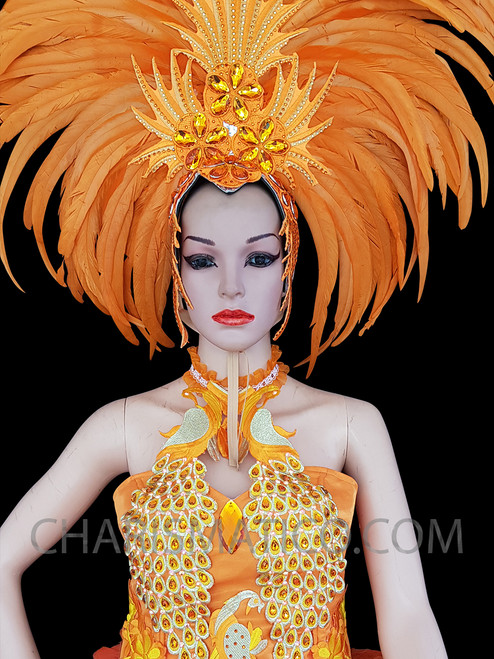 Orange feather headdress \u0026 matching costume