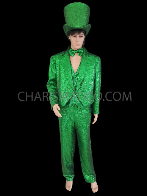 Green Sequin Tuxedo Vest Pants Bow-tie 