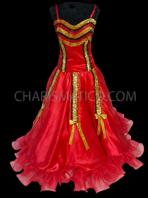 Red Gold Black Cancan Dance Skirt Costume