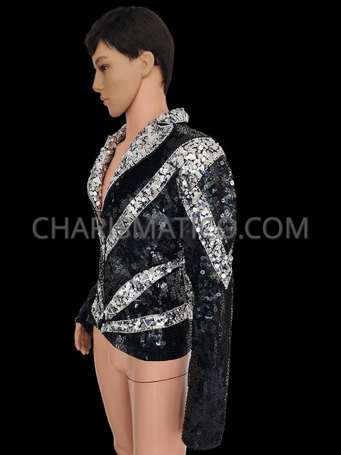 Men’s Black and Silver Sequined Showtime Jacket