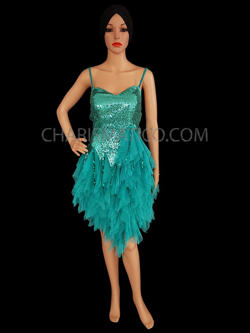 Emerald Green Sequinned Fringed Diva Show Girl Dress