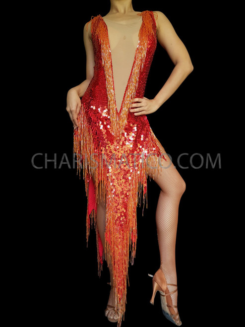 Orange Cher Dress With Fringes