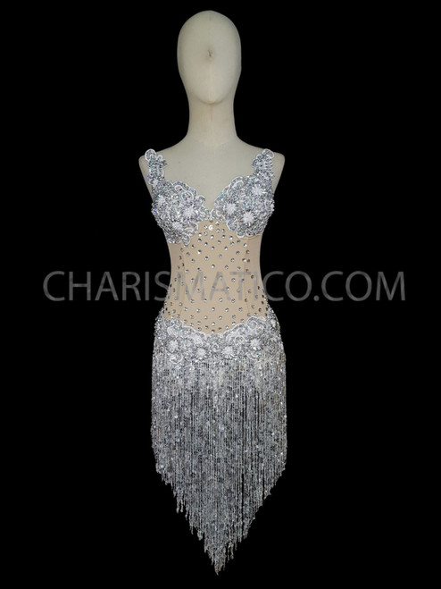 silver sequin fringe dress