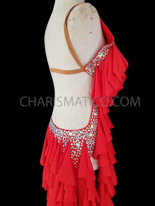 Backless Floor Length Red Dress With Silver Studded Details