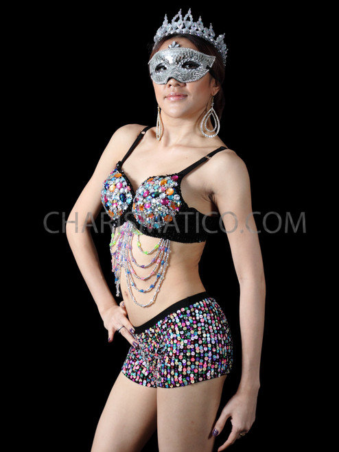 Multi-Color Sexy Beaded Bra And Panties Burlesque Lingerie