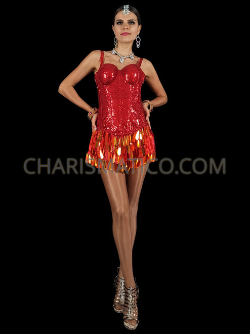 red sequin mini skirt