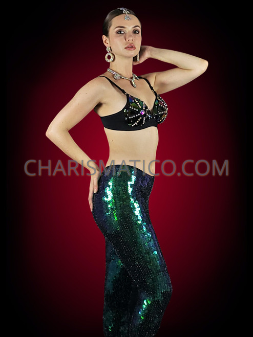 Sexy Mirrored Bra and Stunning Sequin Pants Set