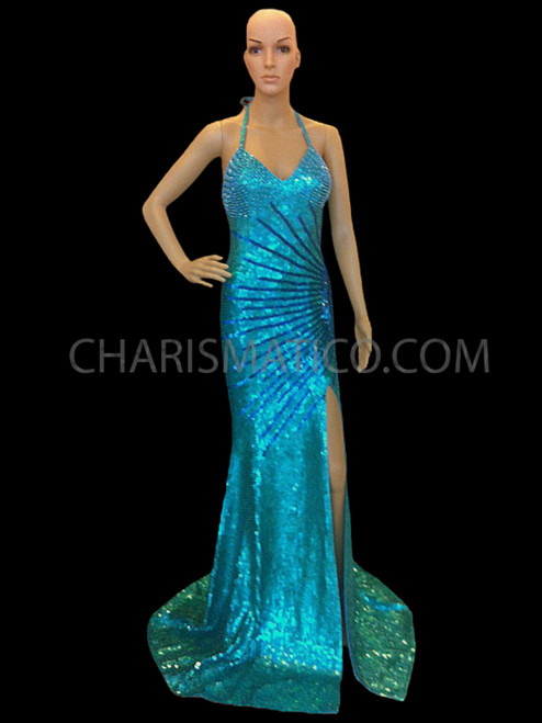 Deep V-Neckline Sequin Ball Gown | Dillard's
