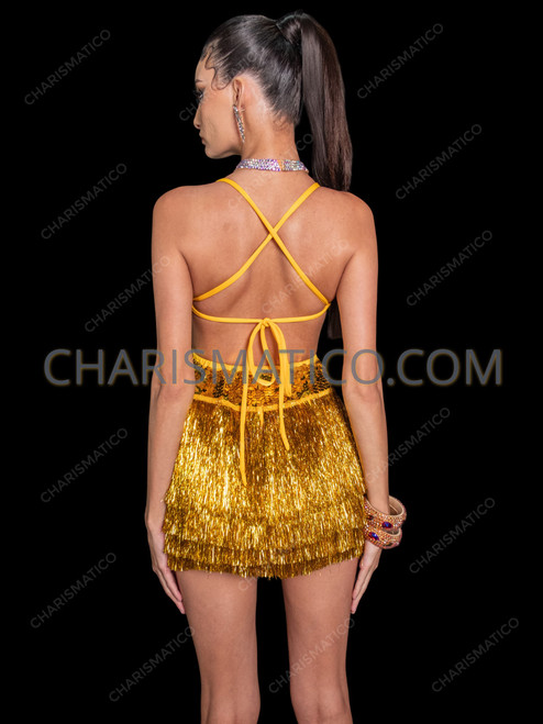 Golden Tinsel Fringe Sequin Showgirl Dance Dress Golden Tinsel Fringe Sequin Showgirl Dance Dress