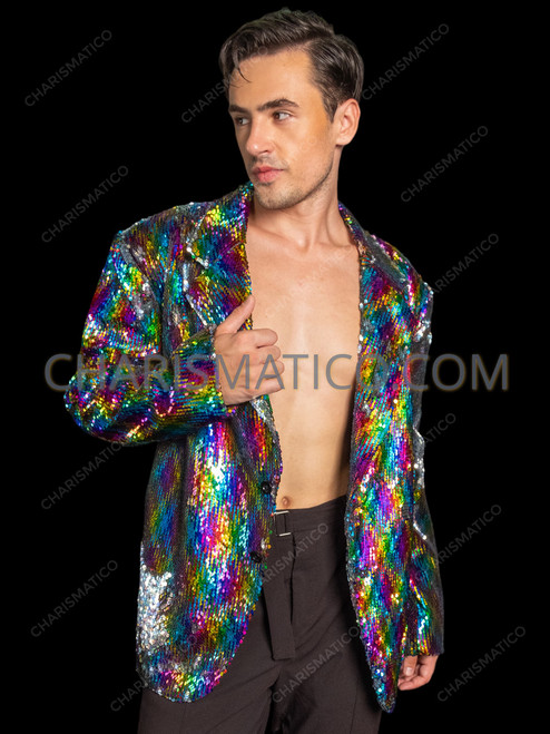 ジャケット・アウター NEON SIGN RAINBOW PEN SANDWICH COAT Dazzling Rainbow Pride Sequin Showman Blazer