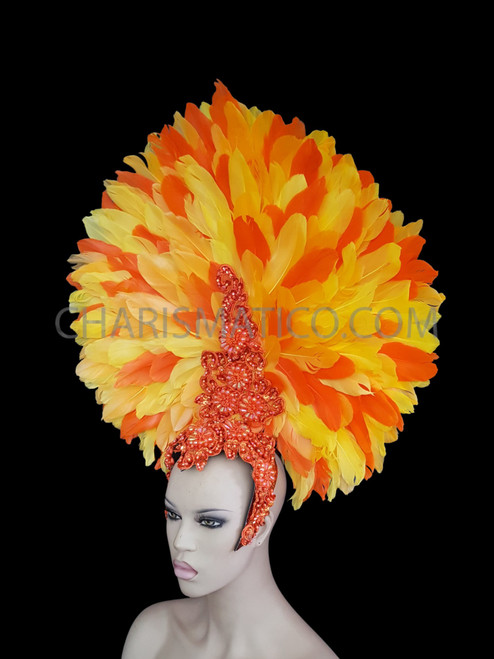 Orange Yellow Feather Fan Headdress