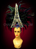 Amazing Eiffel Tower Headdress With Iridescent Raven Feathers And Rhinestones