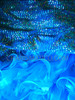 Blue Glitter Sequin Slit Drag Queen Organza Ruffle Boa Accented Gown