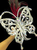 Silver Butterfly Showgirl'S Headdress With Iridescent Crystals And Red Feathers