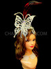 Silver Butterfly Showgirl'S Headdress With Iridescent Crystals And Red Feathers