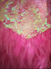 Halter Style Pink Salsa Latin Dress With Iridescent Sequins And Feathers