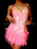 Halter Style Pink Salsa Latin Dress With Iridescent Sequins And Feathers