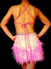 Halter Style Pink Salsa Latin Dress With Iridescent Sequins And Feathers