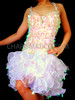 Halter-Style White Latin Salsa Dress With Iridescent Sequins And Organza Ruffles