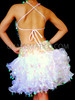 Halter-Style White Latin Salsa Dress With Iridescent Sequins And Organza Ruffles